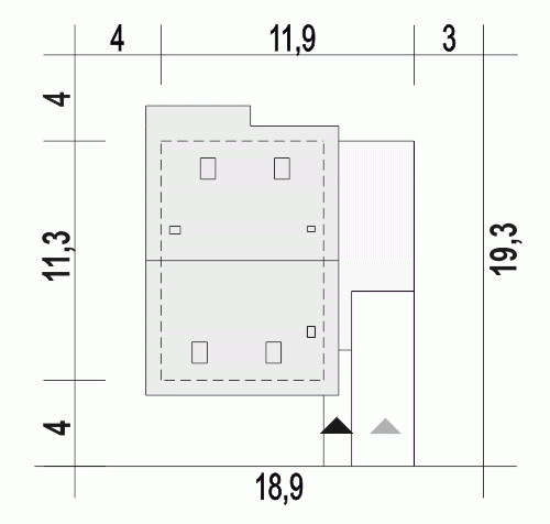 Rzut projektu Głuszec A z garażem - Usytuowanie na działce