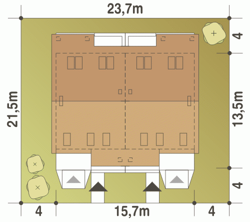 Rzut projektu Norbert bliźniak A-BL2 z garażem - Usytuowanie na działce