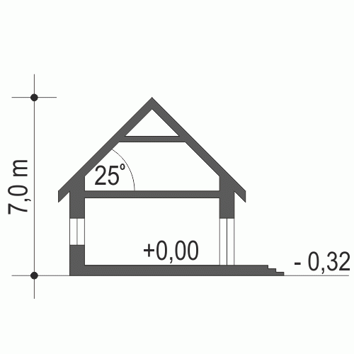 Rzut projektu Bursztyn II A1 z garażem 2st. - Przekrój