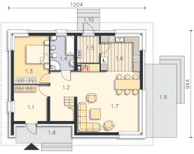 Rzut projektu Tivoli II (DCP305A) - Parter