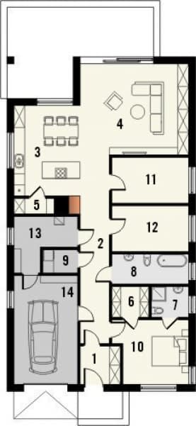 Rzut projektu Da Vinci JU z garażem - Parter