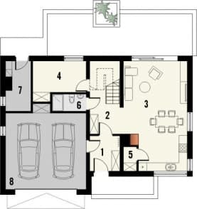 Rzut projektu Ekslibris 2 z garażem dwustanowiskowym - Parter