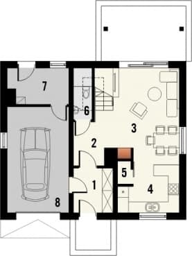 Rzut projektu Majówka z garażem - Parter