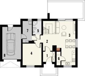 Rzut projektu Melonik z garażem - Parter