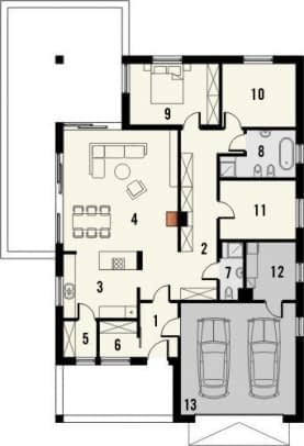 Rzut projektu Portofino z garażem dwustanowiskowym - Parter