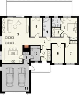 Rzut projektu Tartufo JU z garażem dwustanowiskowym - Parter