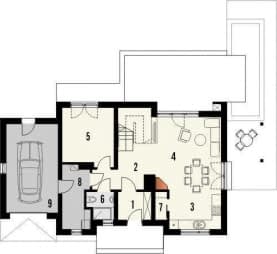 Rzut projektu Umbria z garażem - Parter