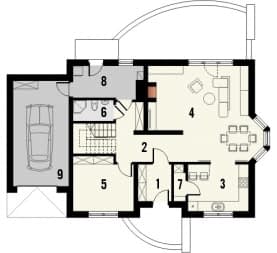 Rzut projektu Wicher z garażem - Parter