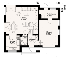 Rzut projektu gładyszów 31 kgx - Parter