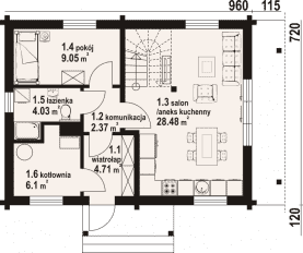 Rzut projektu hebdów aa 70 dw - Parter