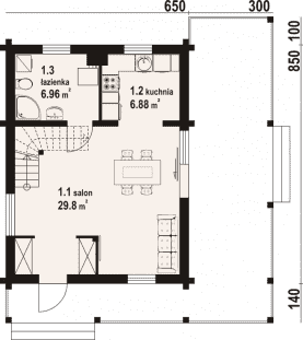 Rzut projektu gajówko 5 dw - Parter