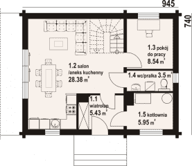 Rzut projektu zawojowo aa 70 dw - Parter