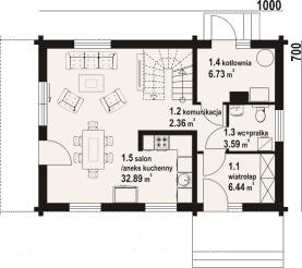 Rzut projektu orłowo aa 70 dw - Parter