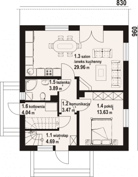 Rzut projektu grochowo nowe 3 bb - Parter