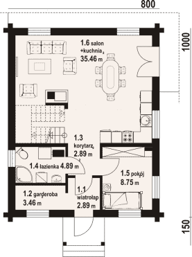 Rzut projektu rydzowo 43 dw - Parter