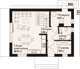 Rzut projektu jarkowo bb 70 - Parter