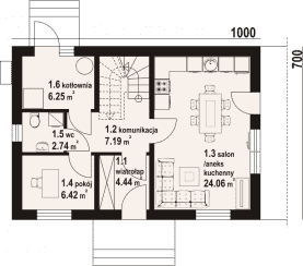 Rzut projektu miłowo aa 70 pc - Parter