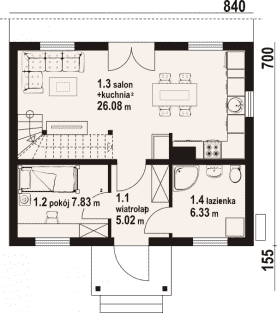 Rzut projektu gródek 43 dws - Parter