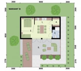 Rzut projektu MANAGUA dom letniskowy - Rzut przyziemia - WERSJA B