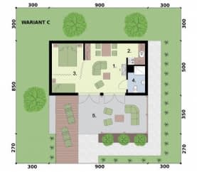 Rzut projektu MANAGUA dom letniskowy - Rzut przyziemia - WERSJA C