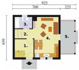 Rzut projektu ORLEAN dom letniskowy z poddaszem szkielet drewniany - Rzut przyziemia