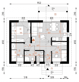 Rzut projektu D326 - WT2021 - wersja drewniana - Parter