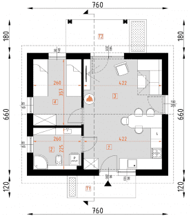 Rzut projektu D314D - wersja drewniana - Parter