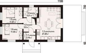 Rzut projektu miłków średni - Parter