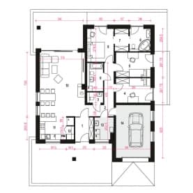 Rzut projektu Melisa III z garażem - Parter