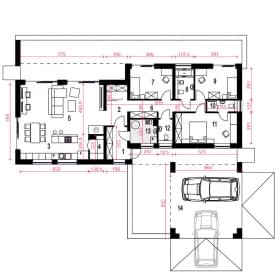 Rzut projektu Kalia A1 z wiatą - Parter