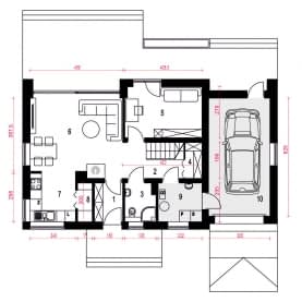 Rzut projektu Morwa z garażem - Parter
