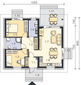 Rzut projektu Cavalino II (LMB77a) - Parter