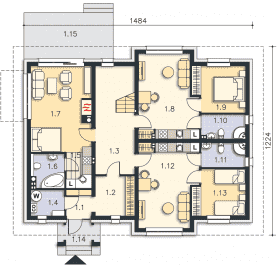 Rzut projektu Budynek agroturystyczny Dąb 2 (LMPS02a) - Parter