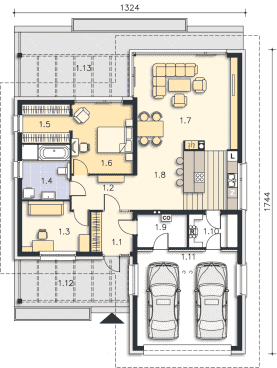 Rzut projektu Houston II (DCB107a) - Parter