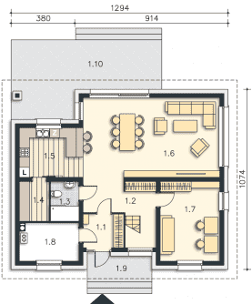 Rzut projektu Rodez II (DCP328A) - Parter
