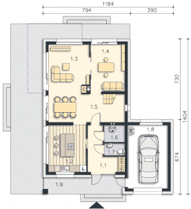 Rzut projektu Bergamo (DCP343) - Parter