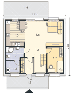 Rzut projektu Moss (DCP324) - Parter