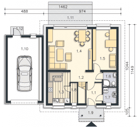 Rzut projektu Valletta II Pasywny 6a (LDP06a) - Parter