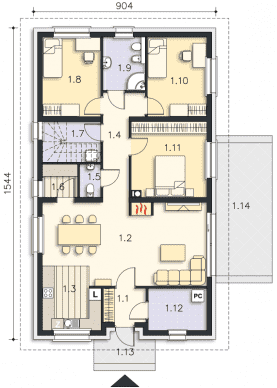 Rzut projektu Derby (DCB154) - Parter