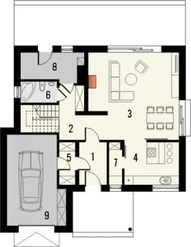 Rzut projektu Seszele z garażem - Parter