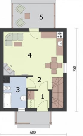 Rzut projektu OKLAHOMA dom letniskowy z poddaszem szkielet drewniany - Rzut przyziemia