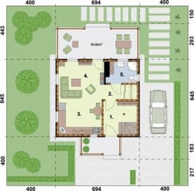 Rzut projektu ORLEAN 4 szkielet drewniany dom letniskowy z poddaszem użytkowym - Rzut przyziemia