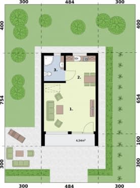 Rzut projektu MOCA 2 A  dom letniskowy na zgłoszenie do 35m2 - Rzut przyziemia