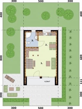 Rzut projektu MOCA C szkielet drewniany dom całoroczny, mieszkalny z pompą ciepła i podłogówką - Rzut przyziemia