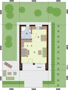 Rzut projektu MOCA 2 C szkielet drewniany dom całoroczny, mieszkalny z pompą ciepła i podłogówką - Rzut przyziemia