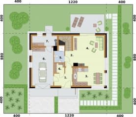 Rzut projektu RIO 2 szkielet drewniany pompa ciepła, wentylacja mechaniczna - Rzut przyziemia