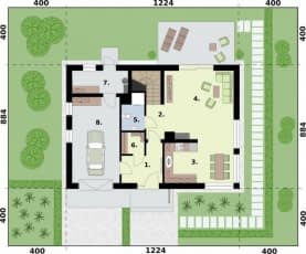 Rzut projektu RIO 2 pompa ciepła, rekuperacja - Rzut przyziemia