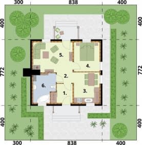 Rzut projektu
LA LORA C szkielet drewniany dom mieszkalny, całoroczny
-
Rzut przyziemia