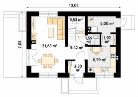 Rzut projektu Gucio (PH) - parter