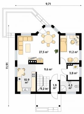 Rzut projektu Pliszka 2 dr-S (DR-S) - parter